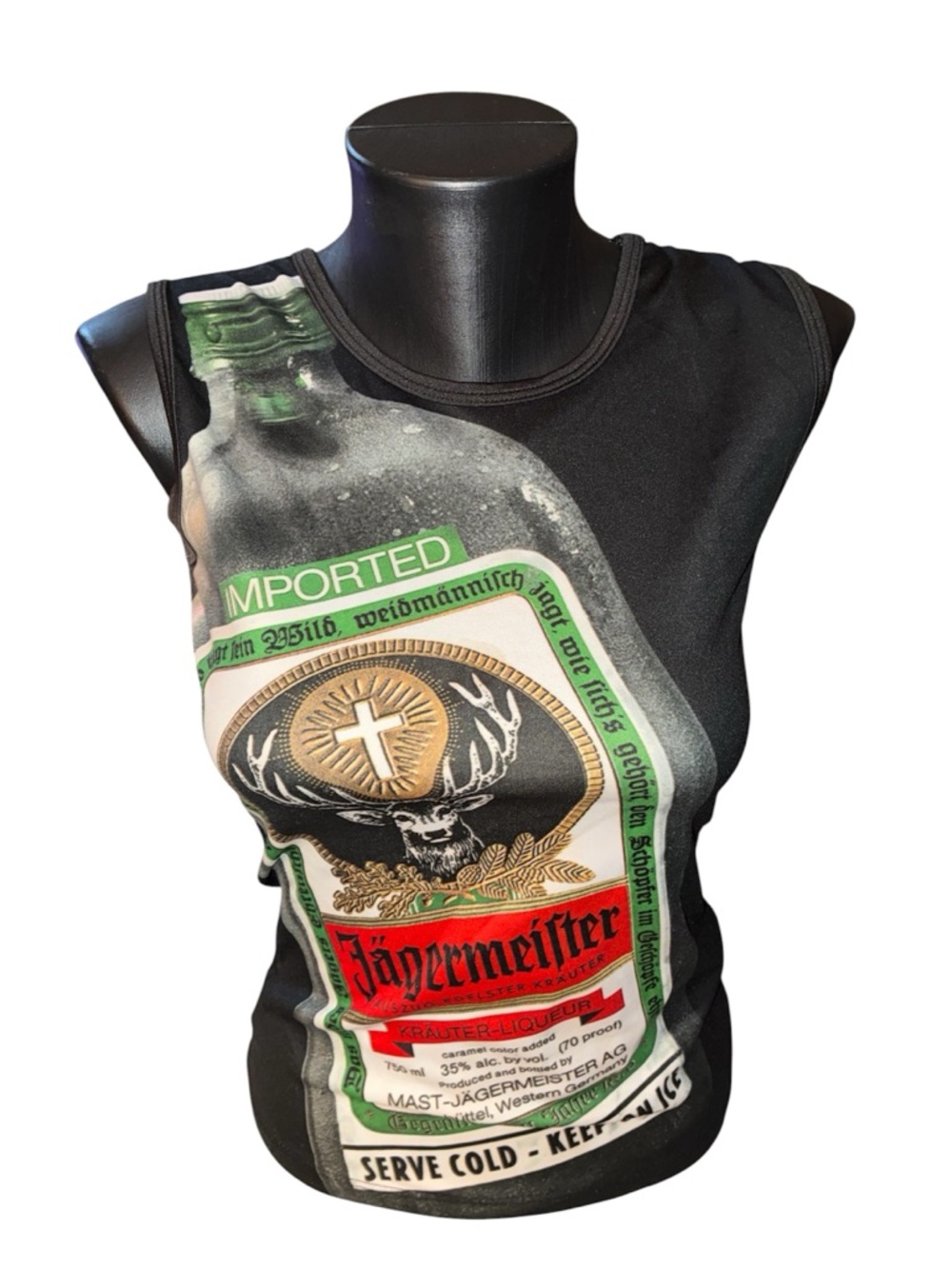 Jagermeister Black Tank Top with Green and Red Bottle Graphic